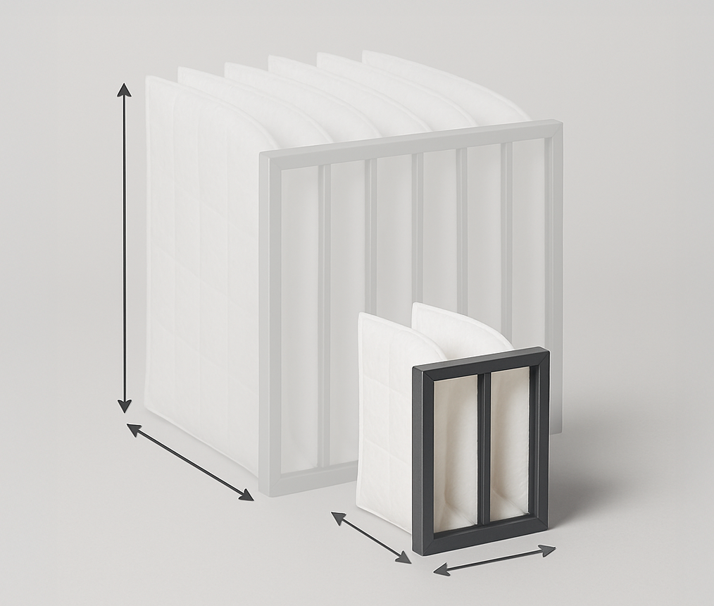 Sondergröße Taschenfilter, ISO coarse 65%, Kunststoffrahmen 360 mm Bautiefe